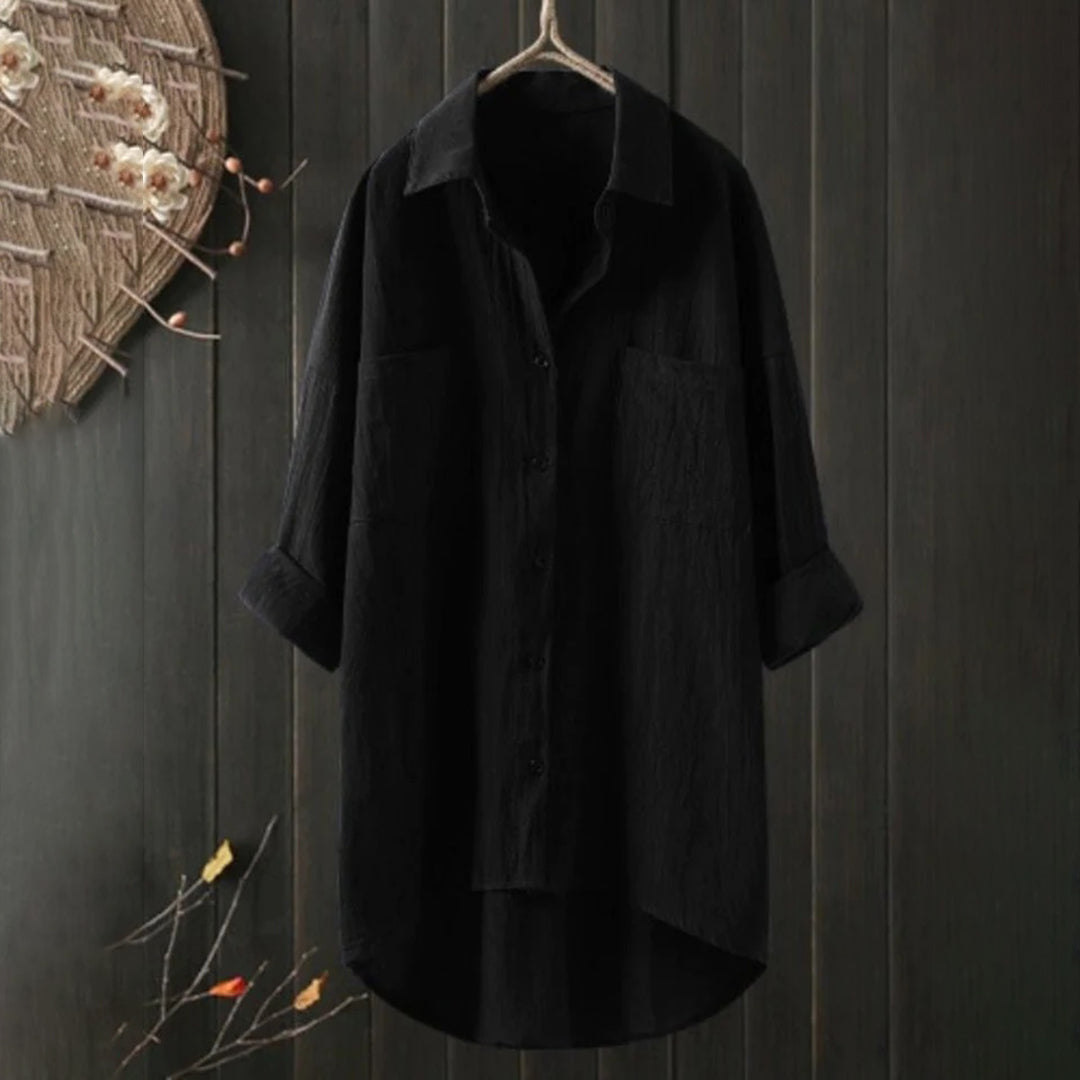 Camicia Lunga da Donna con Tasche Anteriori e Vestibilità Ampia