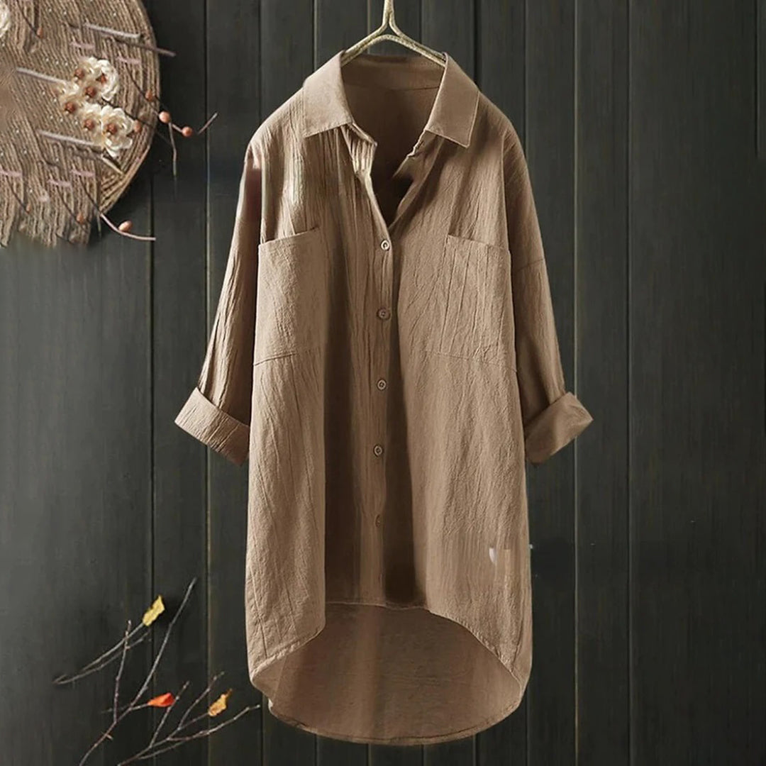 Camicia Lunga da Donna con Tasche Anteriori e Vestibilità Ampia