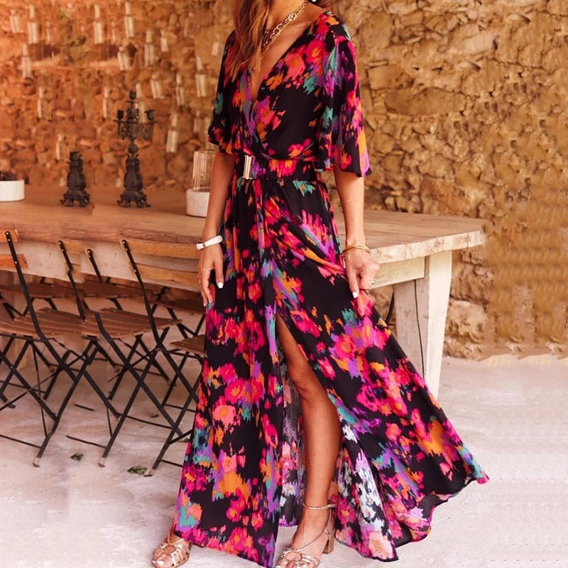 Abito Lungo da Donna Ronja – Elegante Abito a Portafoglio con Vestibilità Valorizzante e Design Estivo Leggero