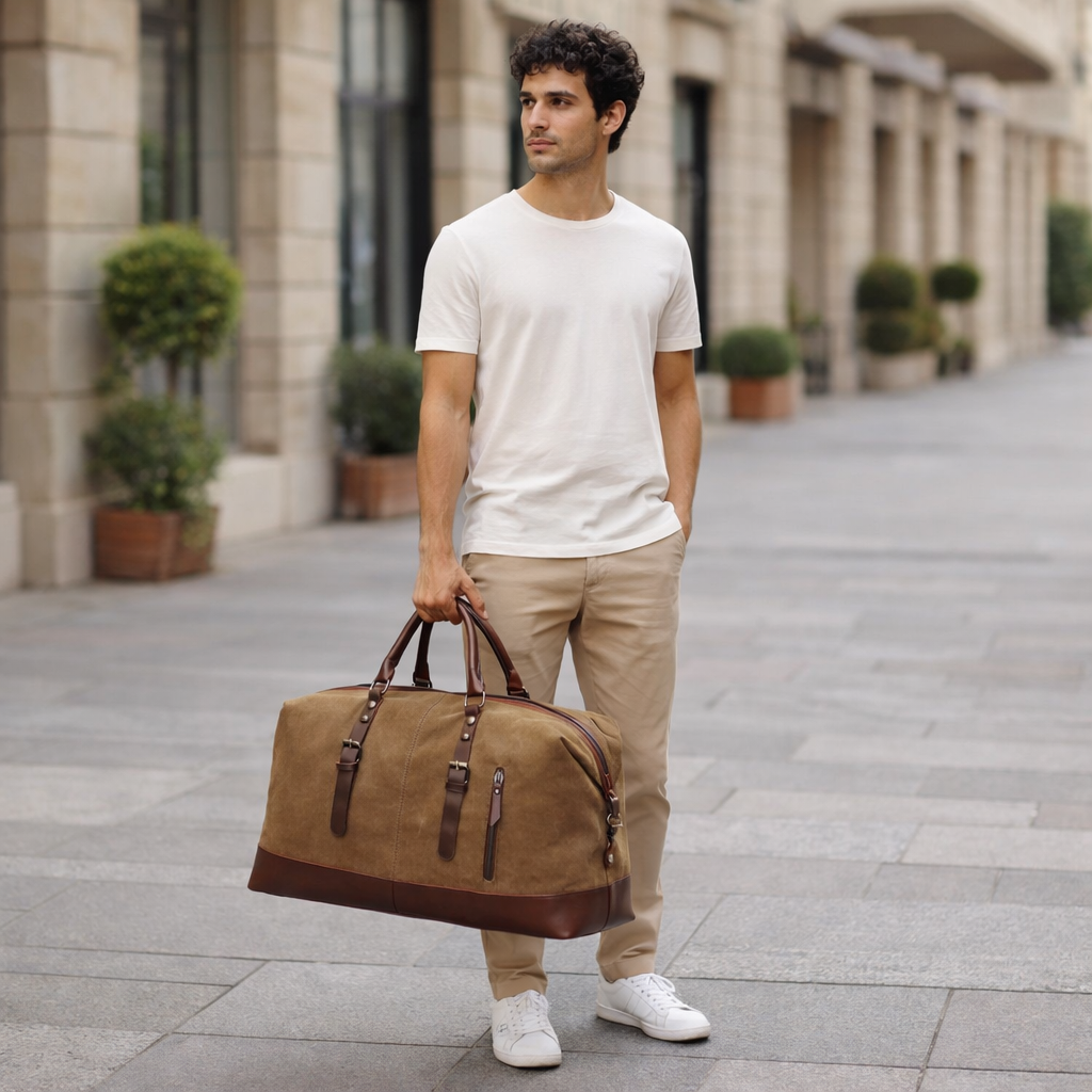 Borsa da Viaggio in Pelle per Uomo - Design Resistente in Tela Weekender