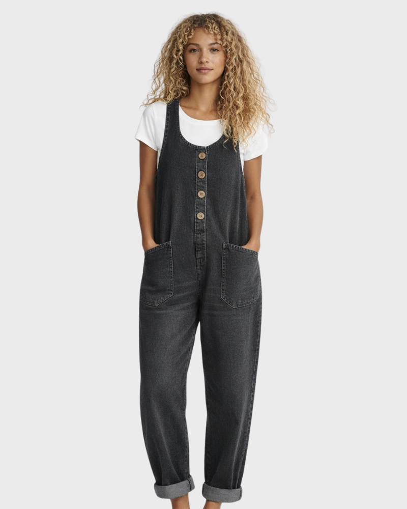 Tuta in Denim di Cotone – Vestibilità Ampia Vintage e Spalline Regolabili