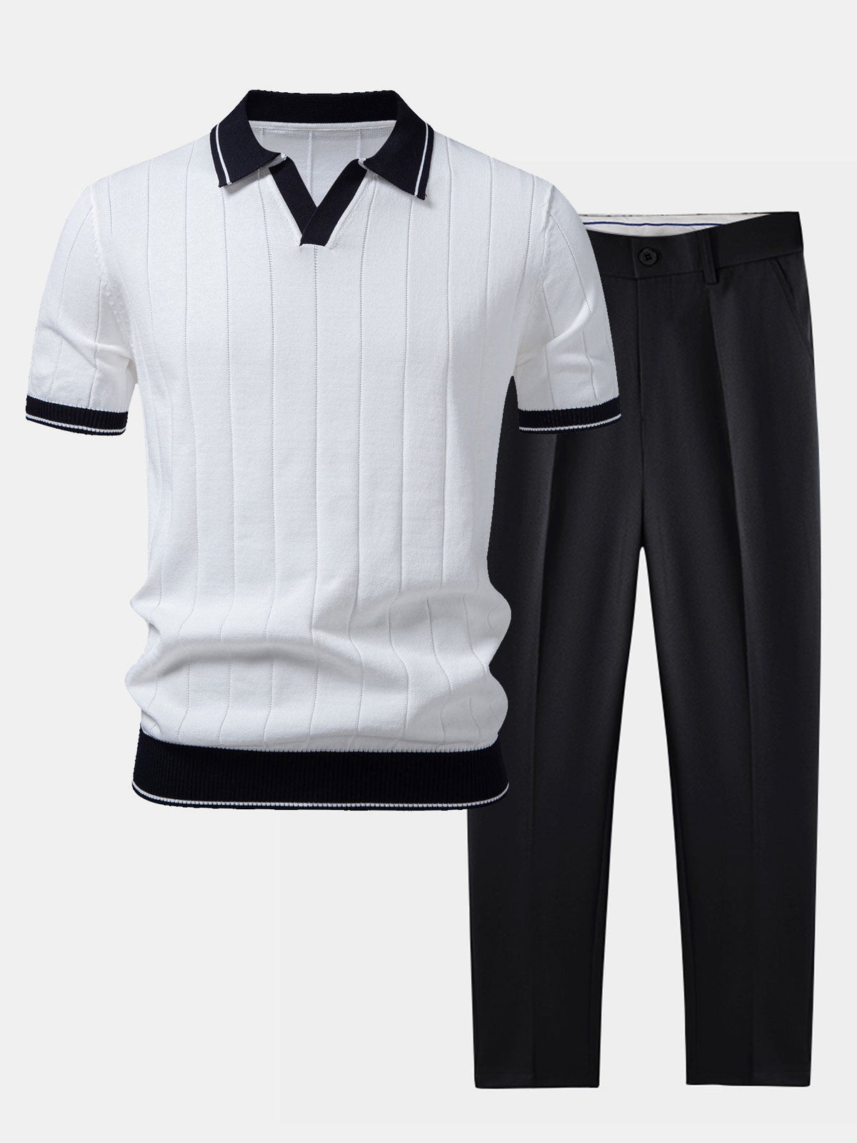 Set Coordinato Uomo con Polo a Maglia a Costine e Pantaloni Tapered | Completo Smart Casual Moderno e Versatile
