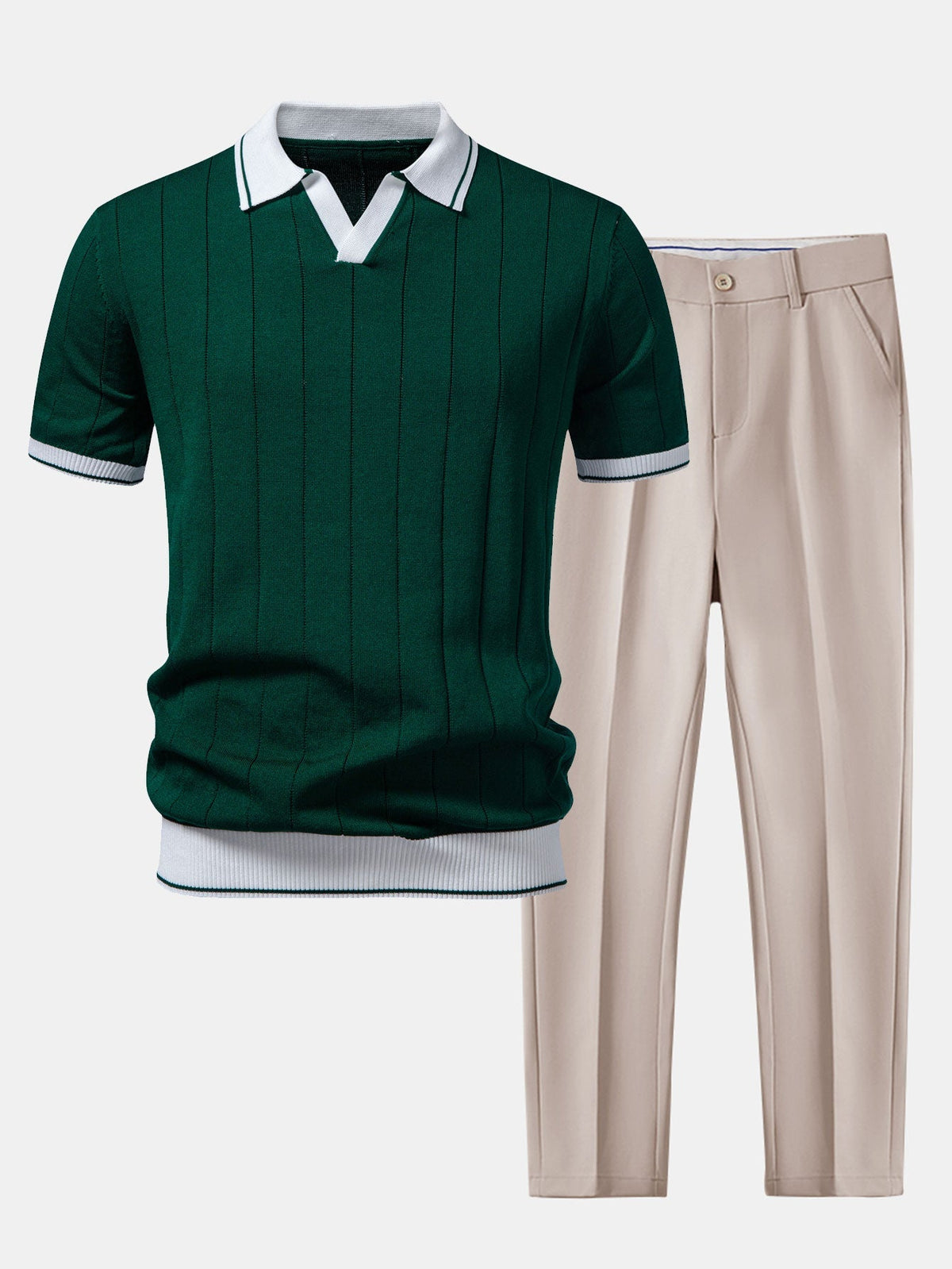 Set Coordinato Uomo con Polo a Maglia a Costine e Pantaloni Tapered | Completo Smart Casual Moderno e Versatile