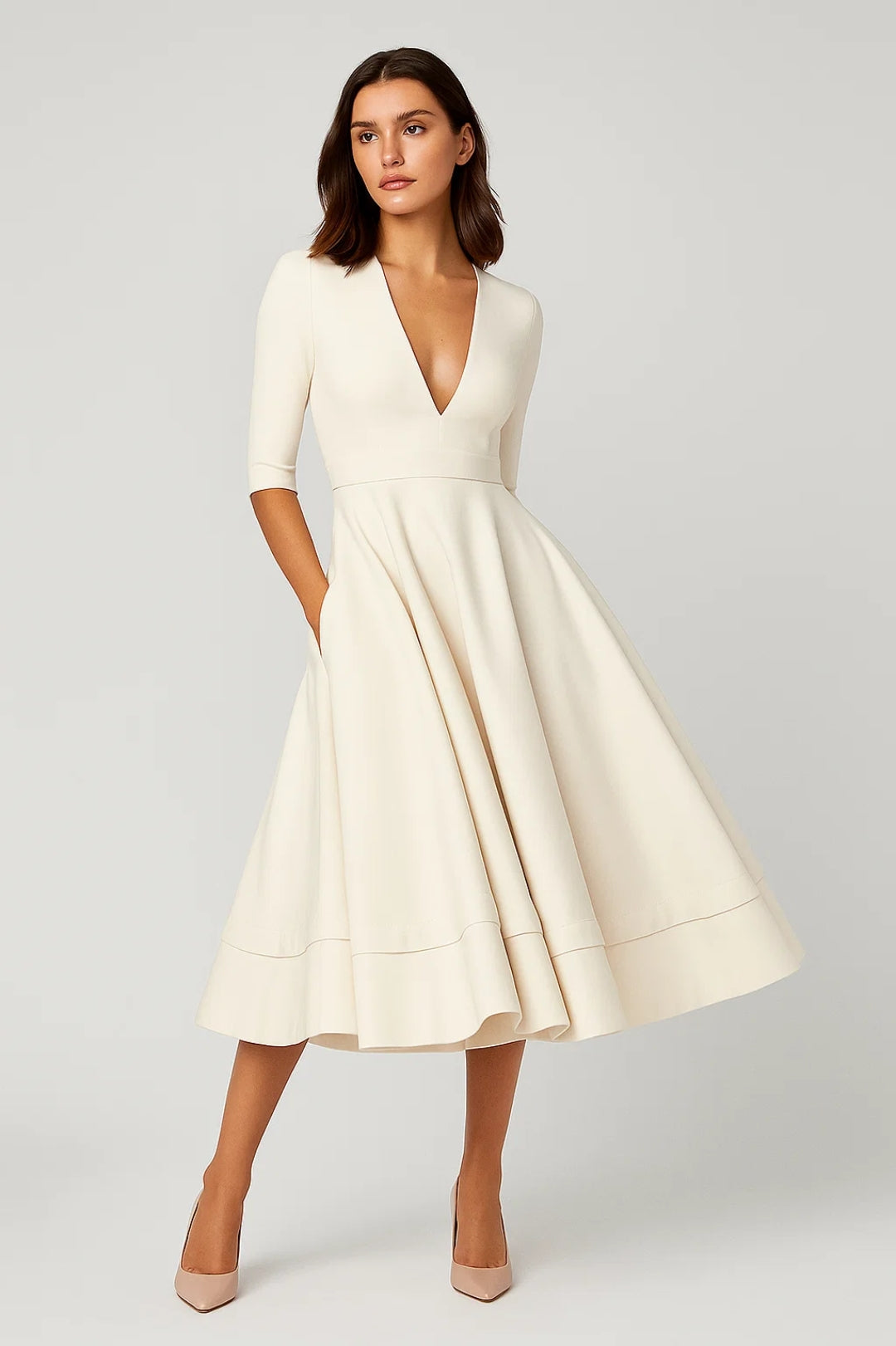 Abito Donna | Midi | Elegante | Silhouette Svasata per Mezza Stagione