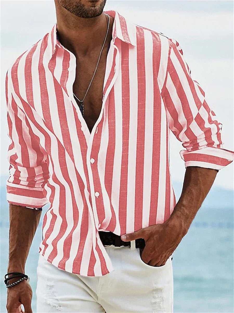 Camicia Estiva da Uomo James – Camicia a Righe Azzurre in Misto Lino e Cotone