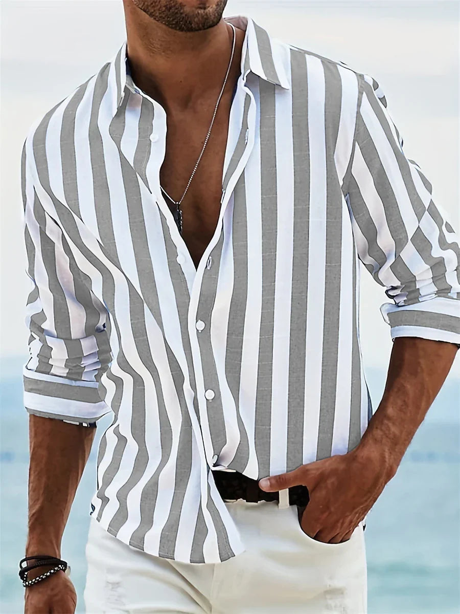 Camicia Estiva da Uomo James – Camicia a Righe Azzurre in Misto Lino e Cotone