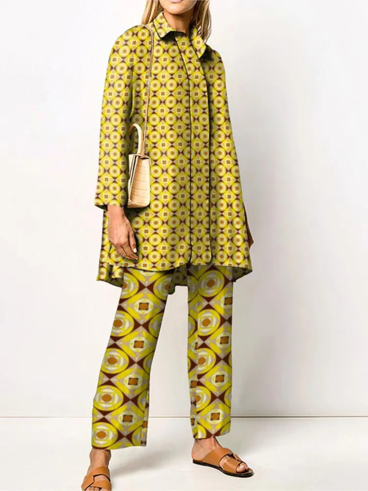 Elegante completo vintage due pezzi da donna – Blusa e pantaloni alla moda