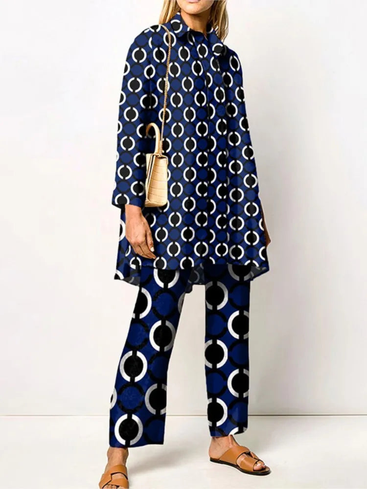 Elegante completo vintage due pezzi da donna – Blusa e pantaloni alla moda