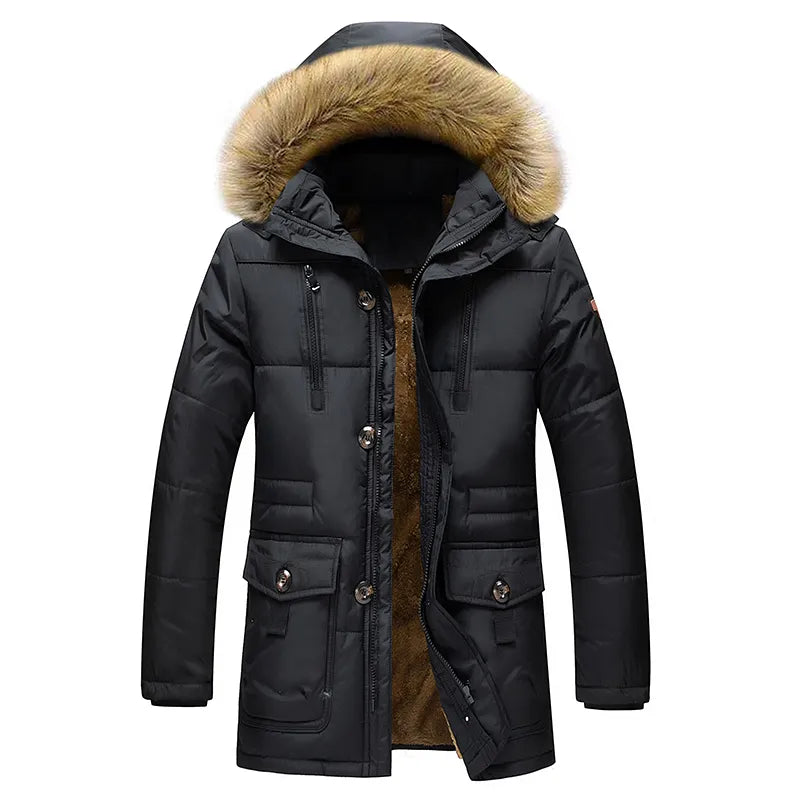 Parka da Uomo con Cappuccio in Pelliccia Caldo | Giacca Invernale con Tasche Multiple