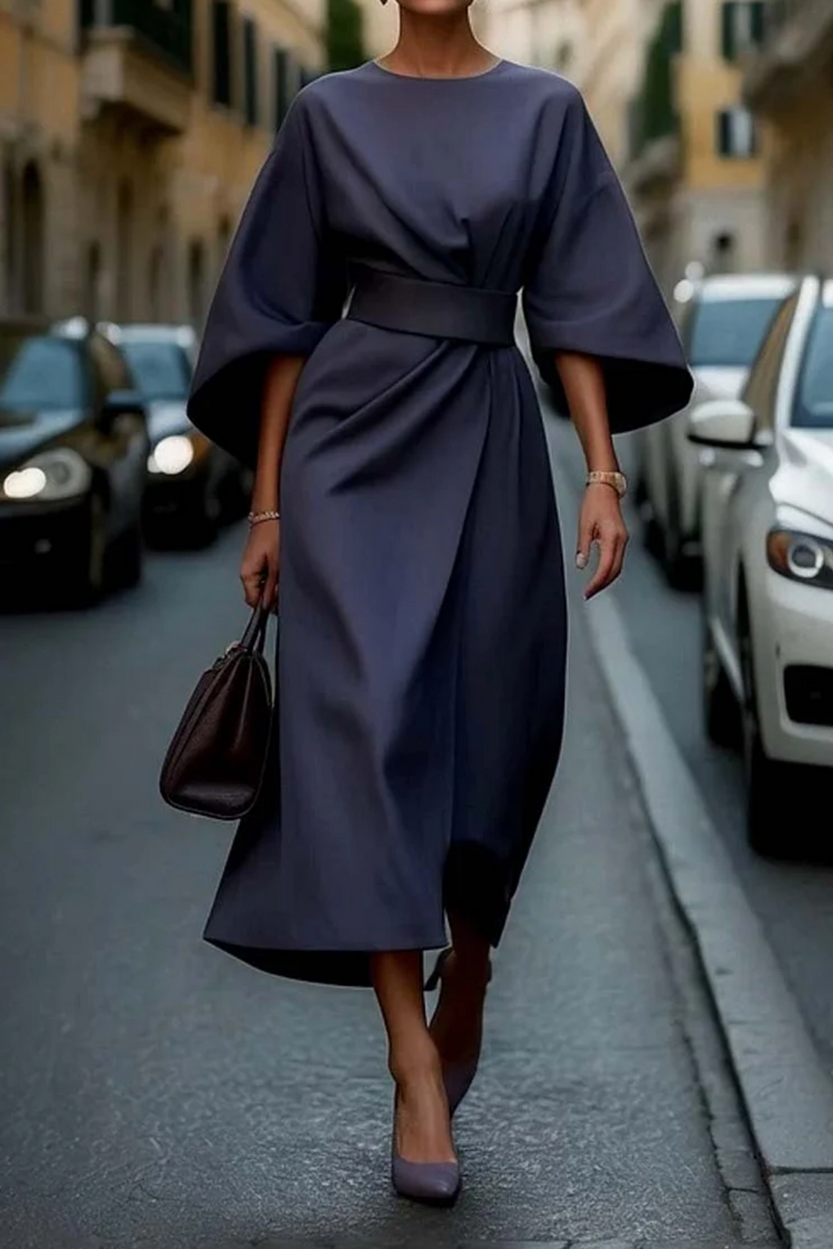 Louise Abito Elegante da Donna – Design Femminile con Maniche a Lanterna e Vita Regolabile