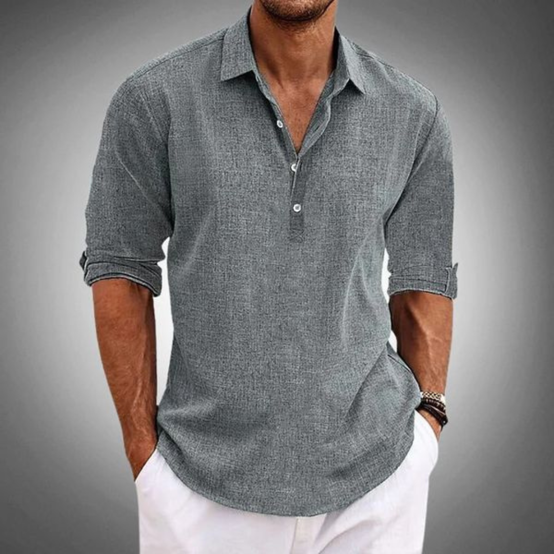 Sergio | Polo Uomo Bottoni Manica Lunga Scollo Aperto | Estate