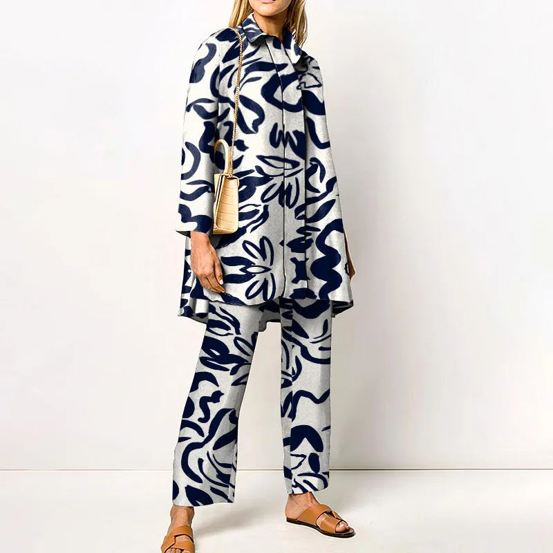 Elegante completo vintage due pezzi da donna – Blusa e pantaloni alla moda
