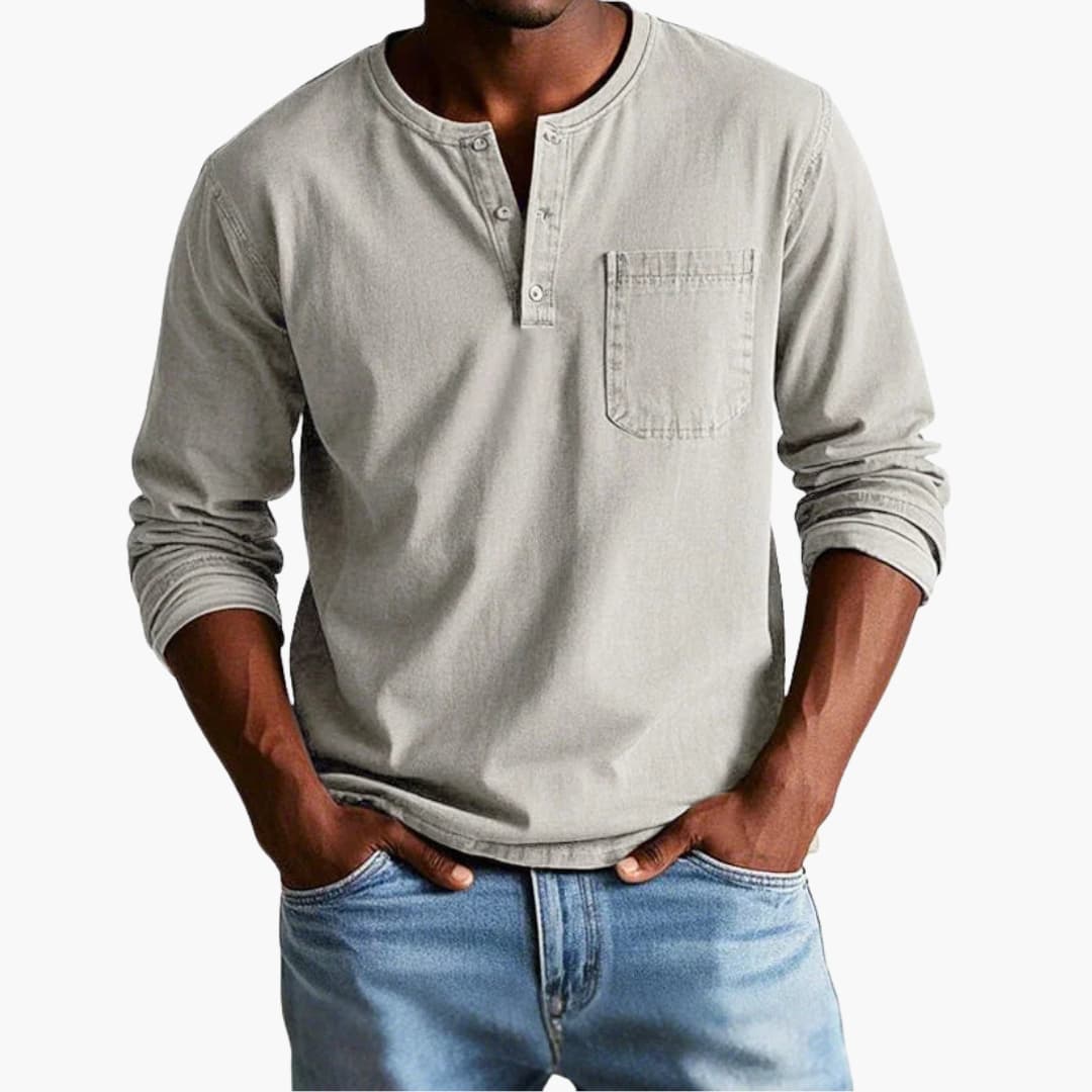 T-shirt da uomo a maniche lunghe con girocollo e taschino