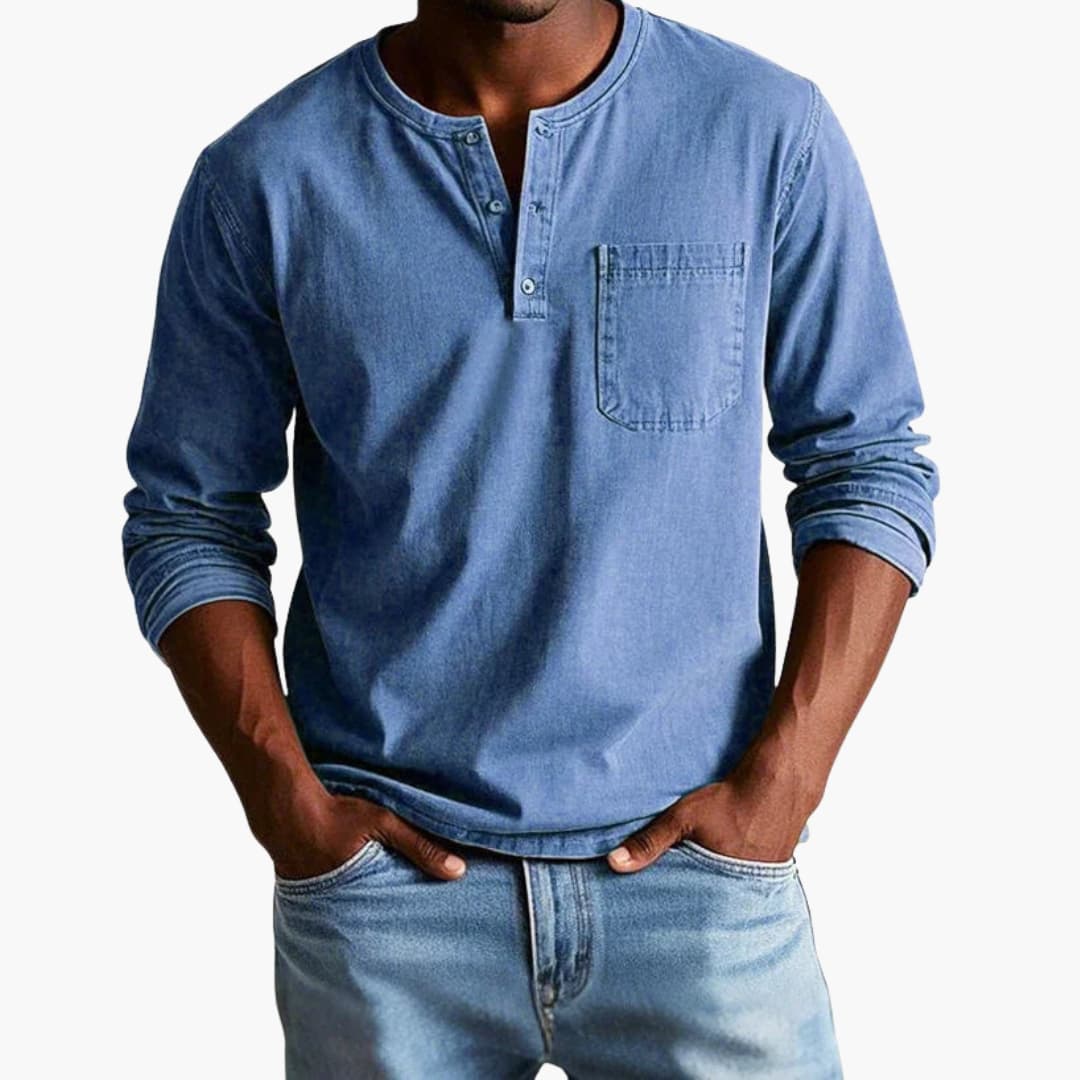 T-shirt da uomo a maniche lunghe con girocollo e taschino
