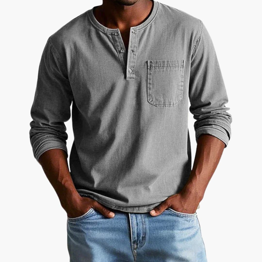 T-shirt da uomo a maniche lunghe con girocollo e taschino