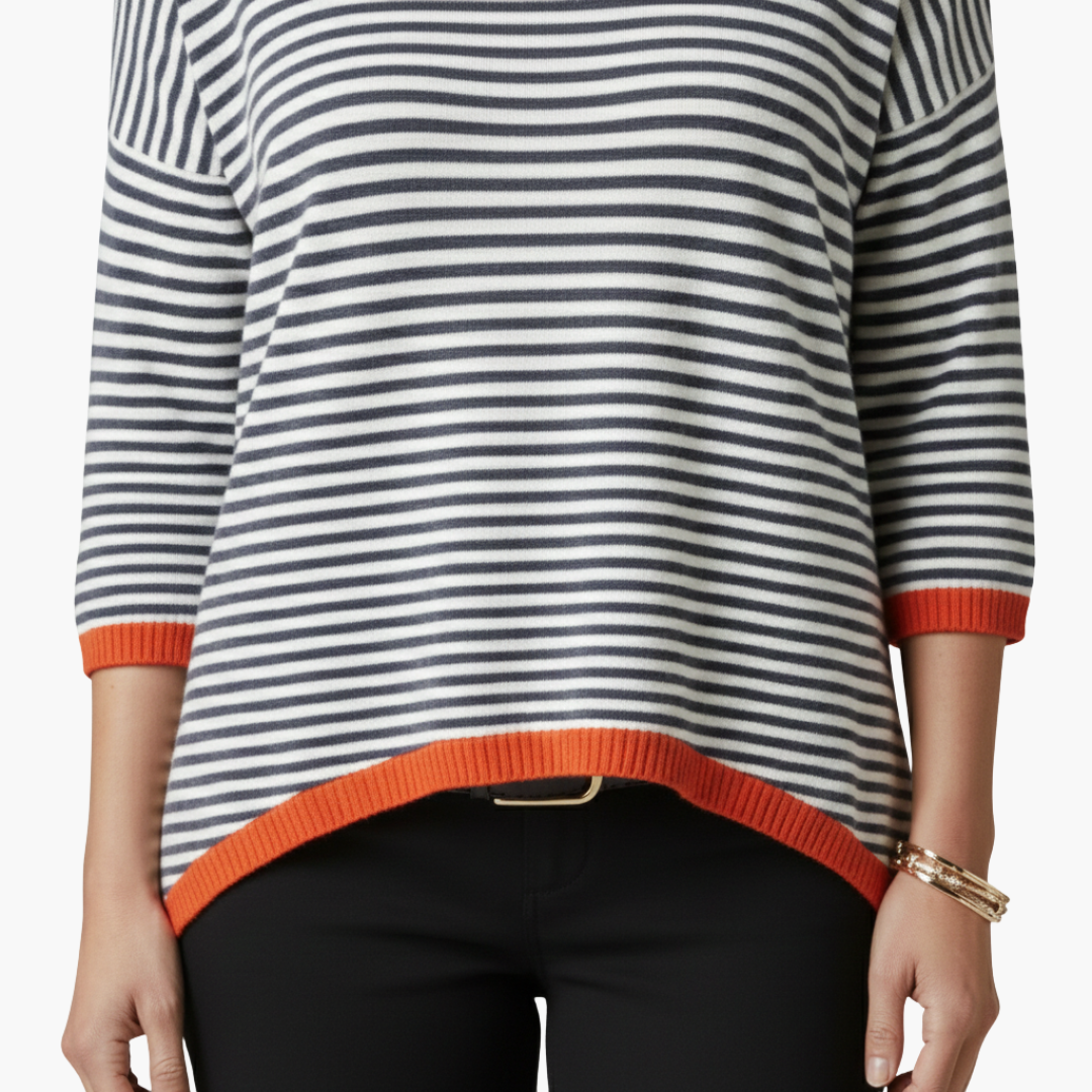 Top a righe a maniche lunghe da donna con bordo a contrasto