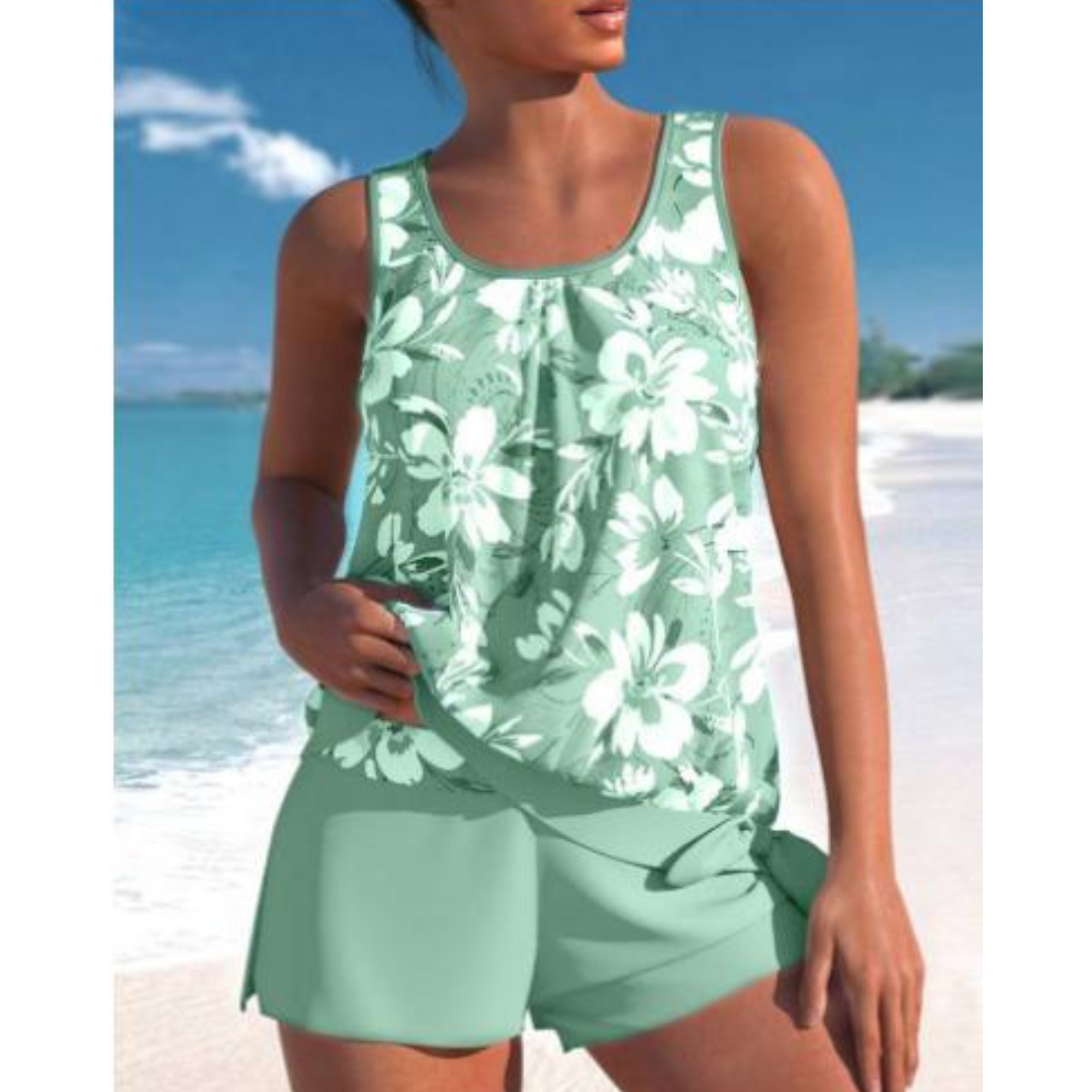 Tankini Donna Adalina – Costume a Stampa Floreale con Pantaloncino & Taglio Senza Maniche Comodo