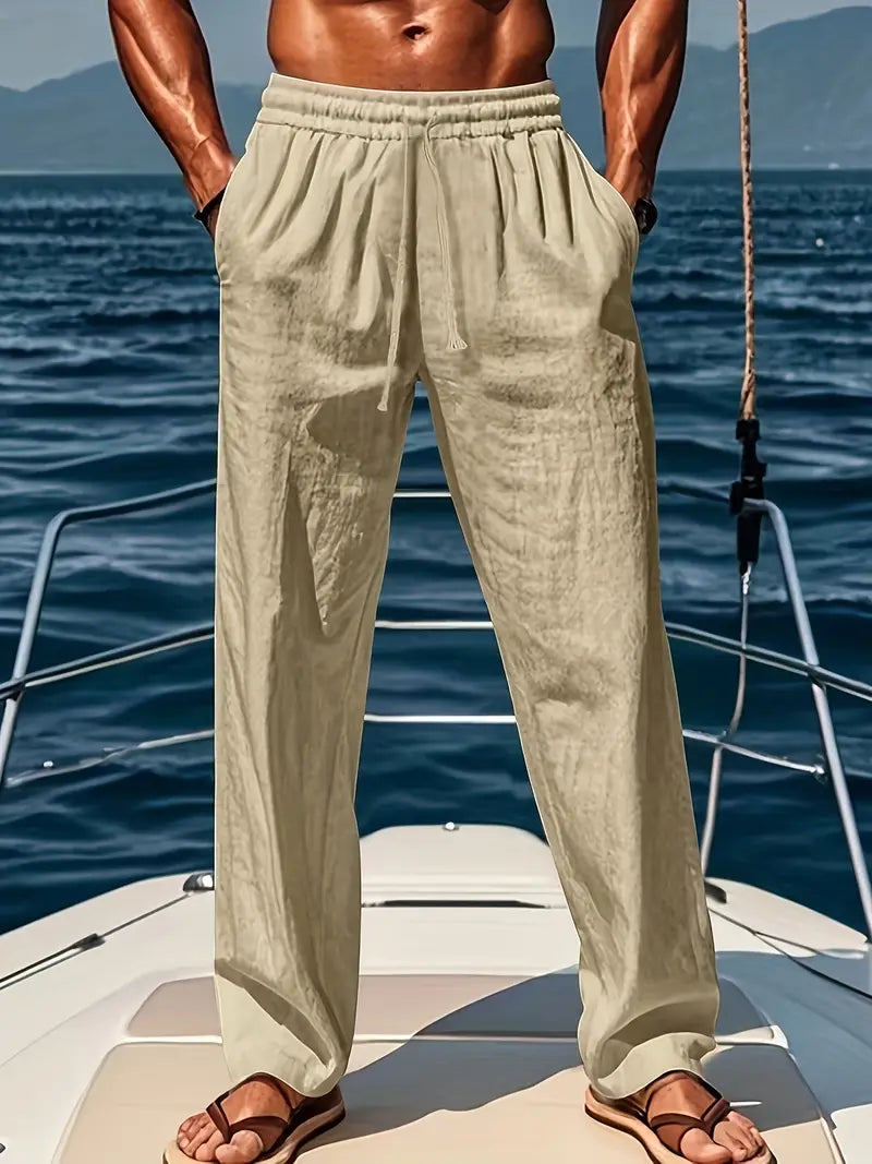 Pantaloni Larghi in Lino Traspirante con Vestibilità Ampia e Stile Elegante Estivo