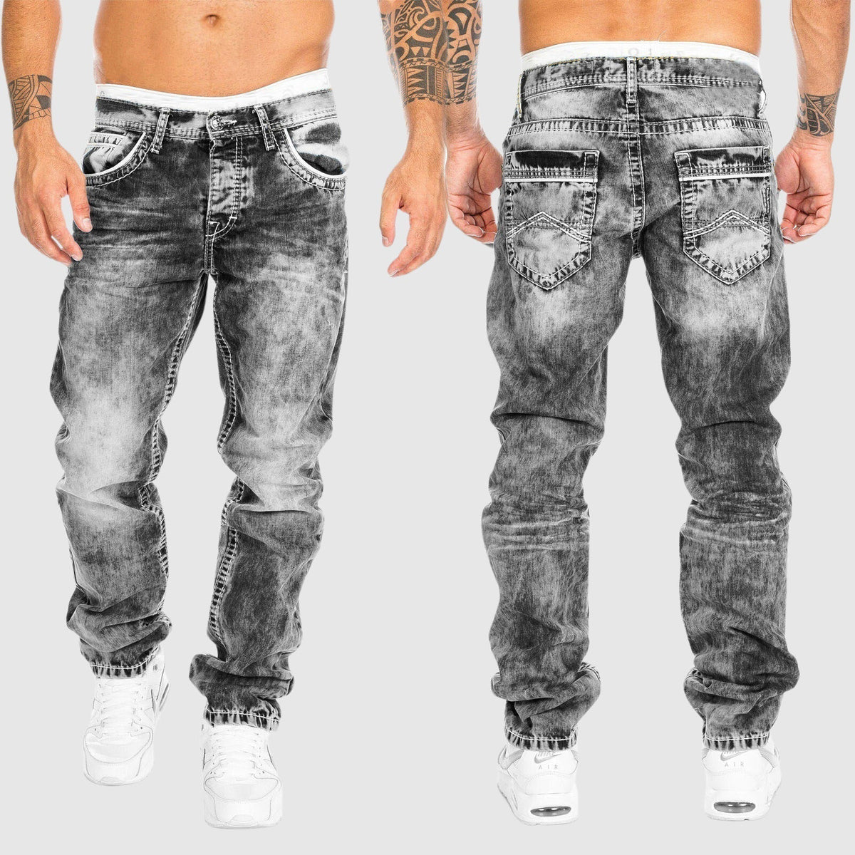 Weit geschnittene Jeans – verwaschen – tief sitzend – Baggy-Jeans – Herrenjeans-Grau-S-Chaps Herrenmode