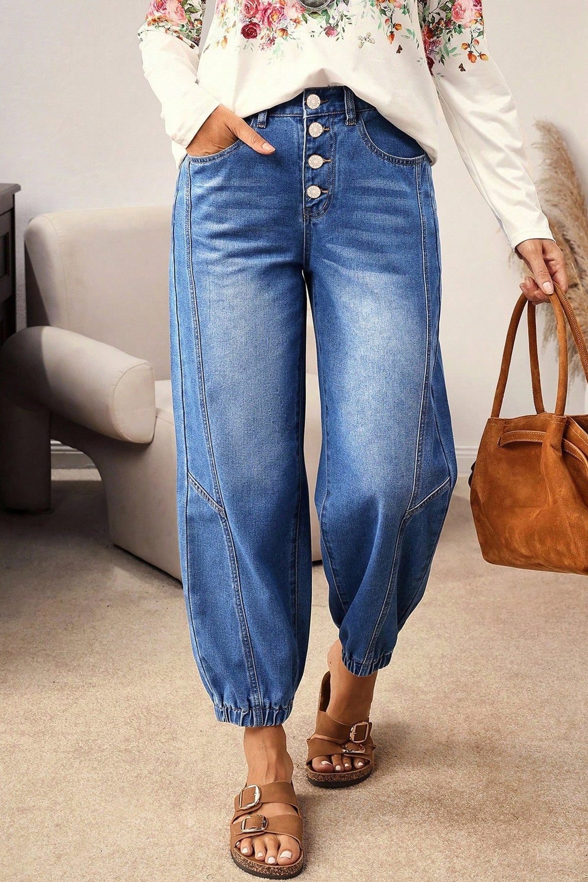 Jeans Casual Blu con 4 Bottoni e Taglio Conico
