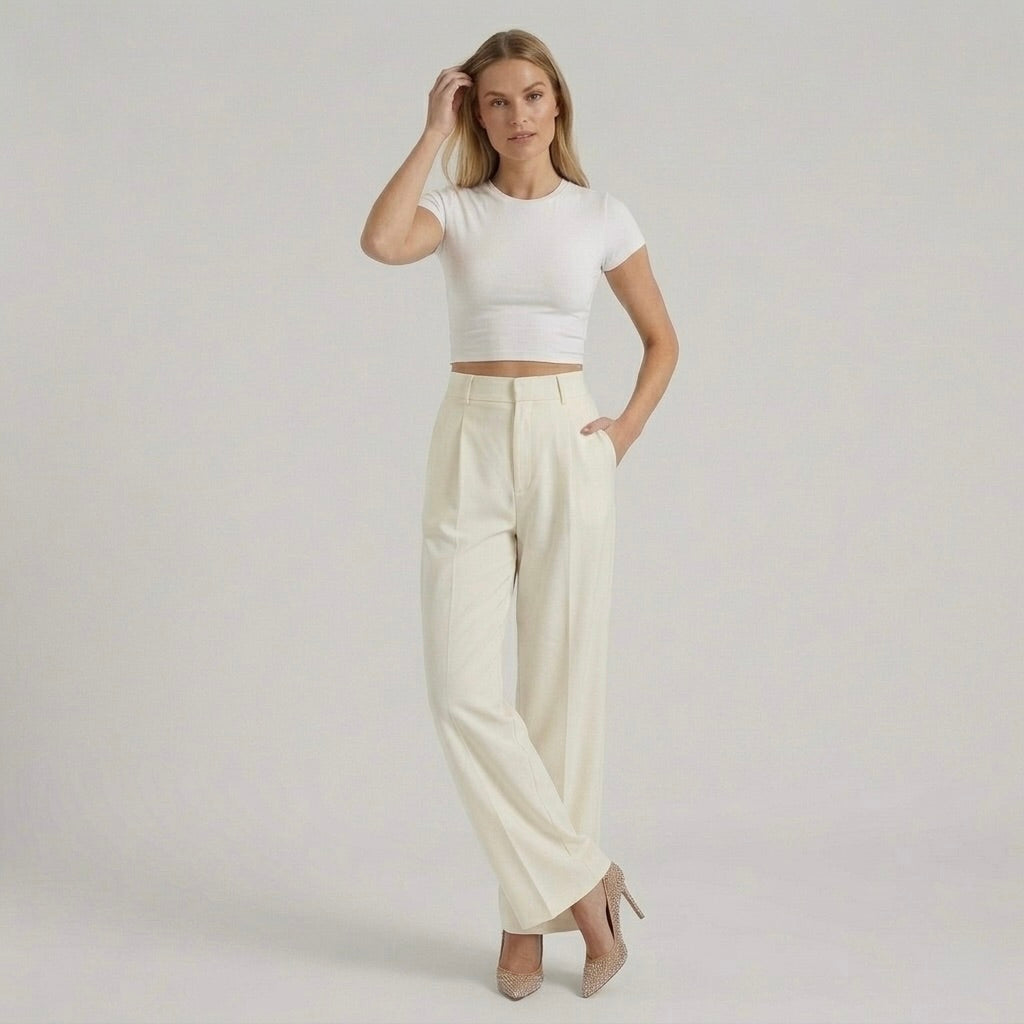 Pantaloni Eleganti da Donna a Gamba Larga – Pantaloni Vita Alta Casual Chic
