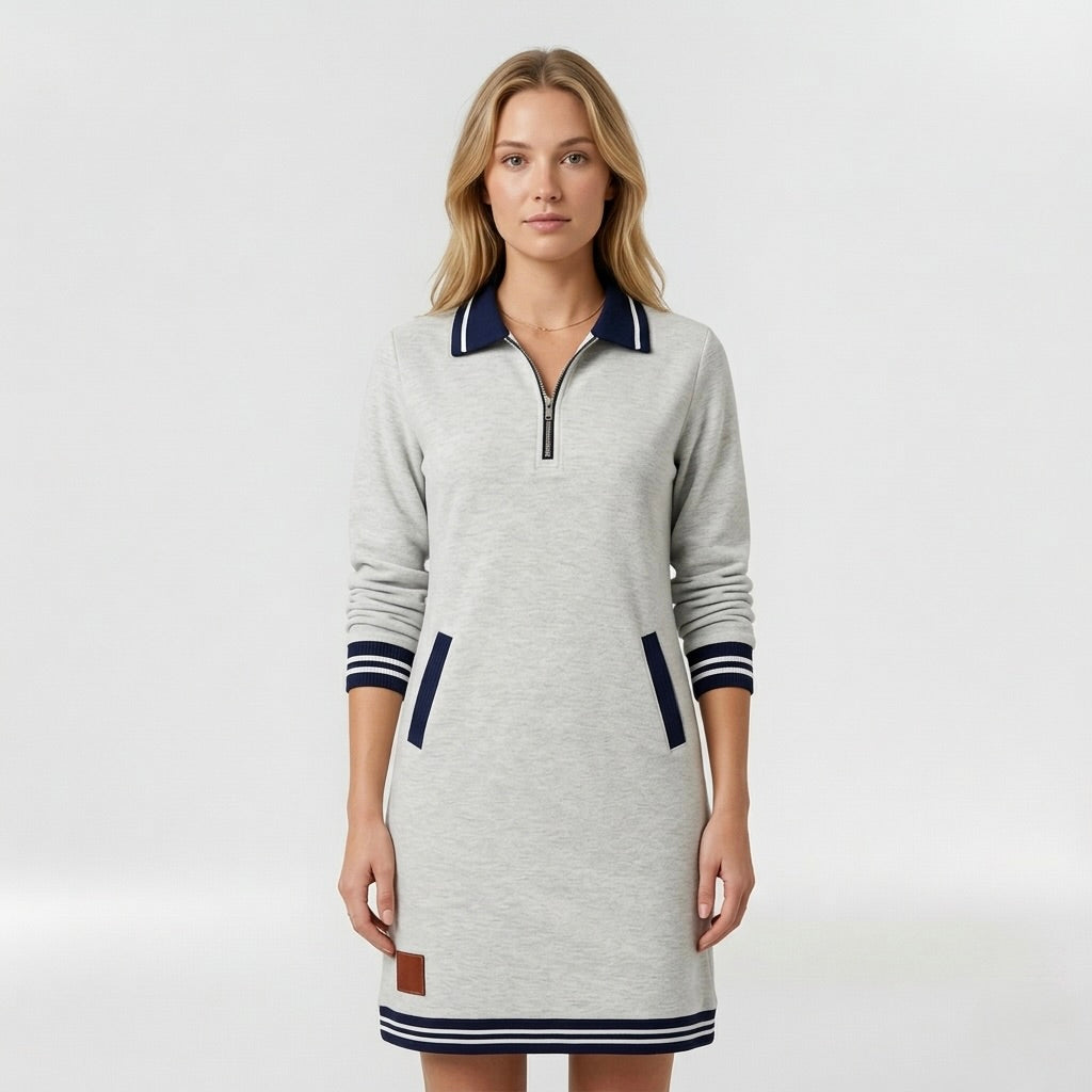 Abito Corto Casual da Donna con Zip e Colletto – Vestito Sportivo Elegante