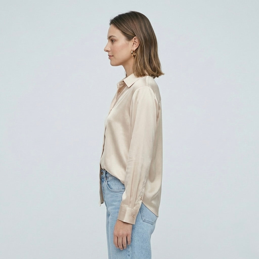Blusa elegante da donna a maniche lunghe stile satinato moderno