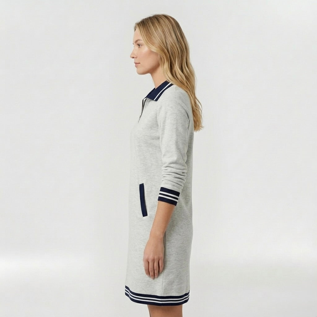 Abito Corto Casual da Donna con Zip e Colletto – Vestito Sportivo Elegante