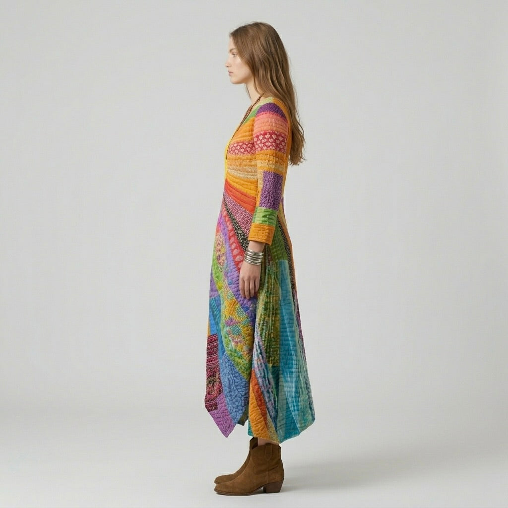 Abito Maxi Colorato da Donna – Vestito Lungo Fantasia Multicolore Elegante