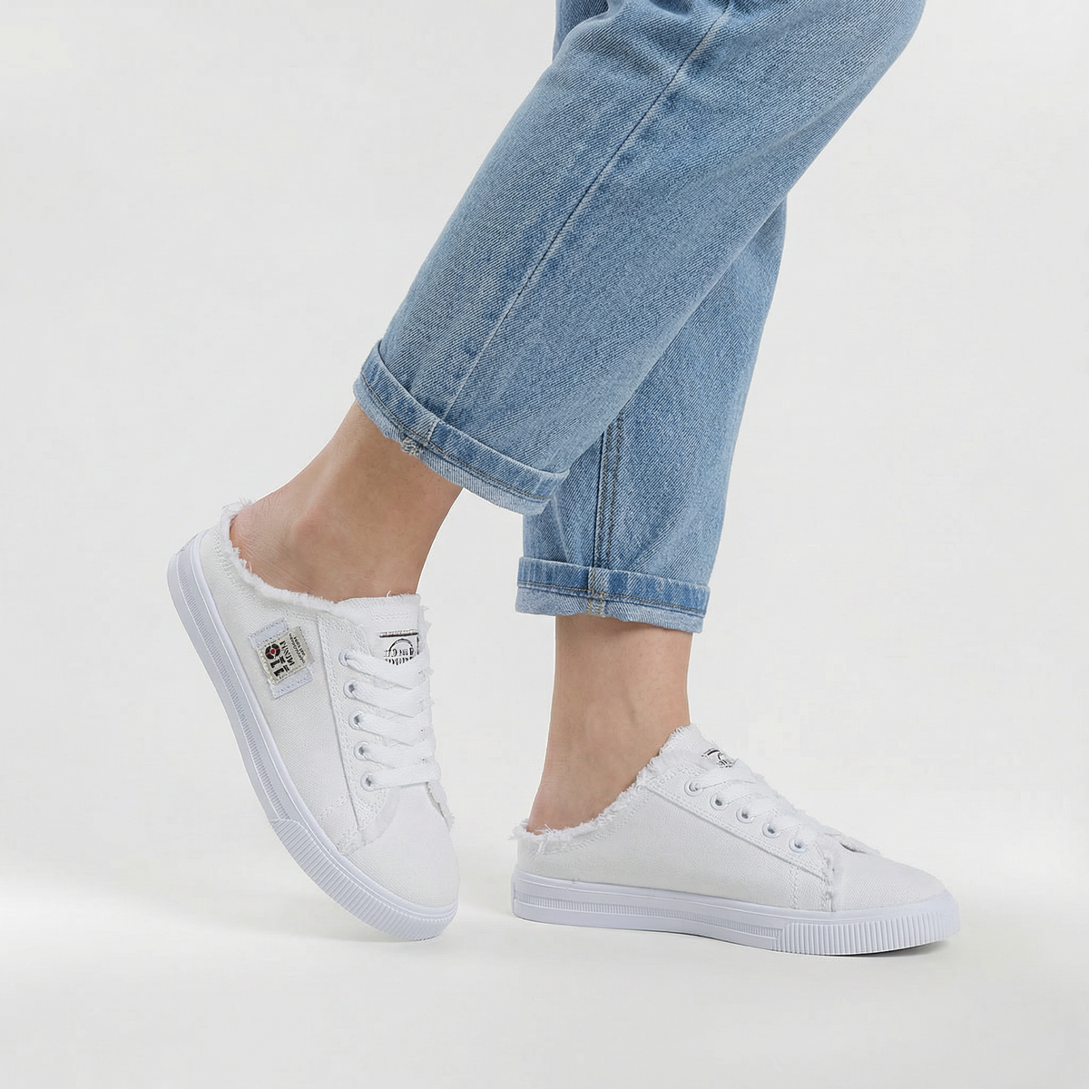 Sneakers Donna Casual in Tela con Lacci Scarpe Basse Estive Comode Senza Tallone