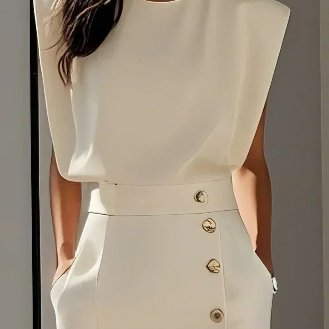 Andrea | Vestito Midi Aderente con Bottoni Donna Senza Maniche