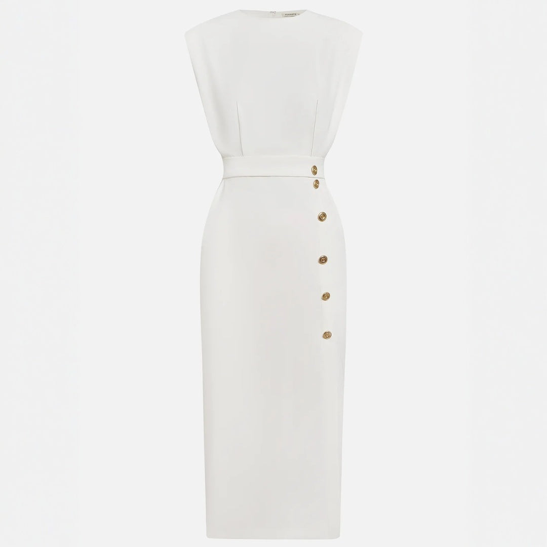 Andrea | Vestito Midi Aderente con Bottoni Donna Senza Maniche