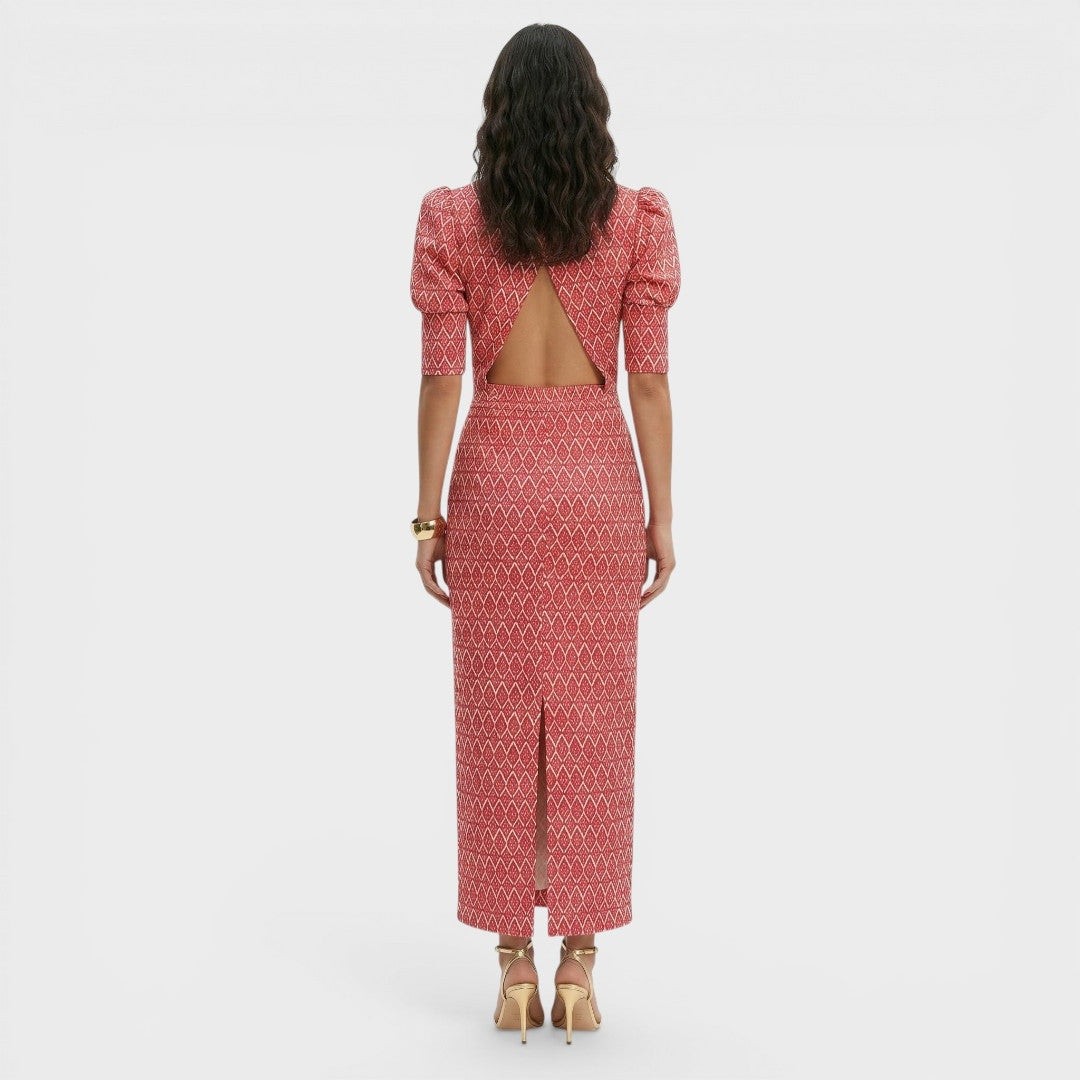 Completo Elegante con Stampa Geometrica e Maniche a Sbuffo da Donna