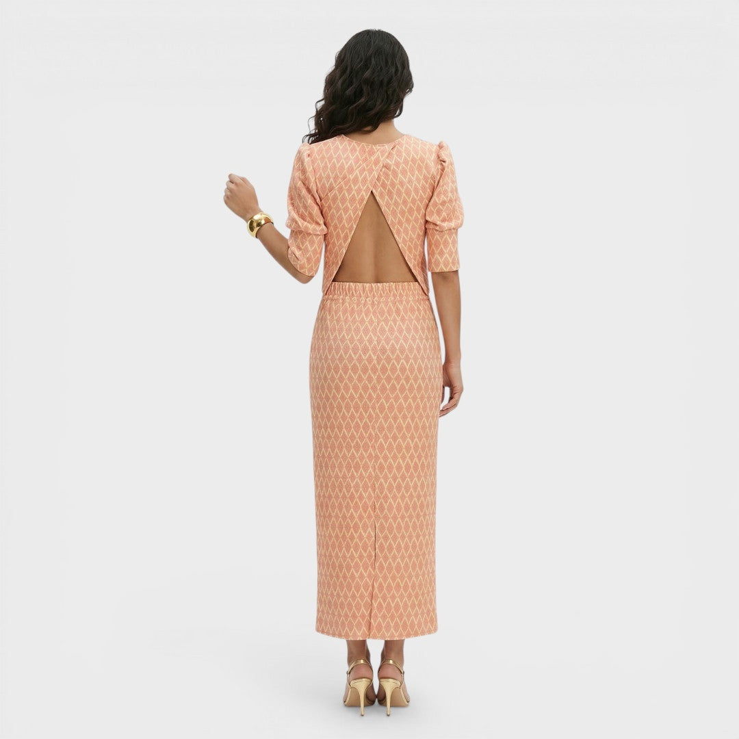 Completo Elegante con Stampa Geometrica e Maniche a Sbuffo da Donna