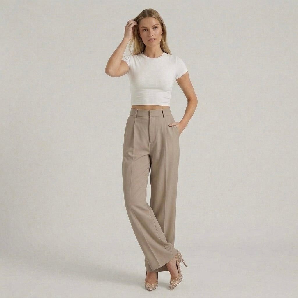 Pantaloni Eleganti da Donna a Gamba Larga – Pantaloni Vita Alta Casual Chic