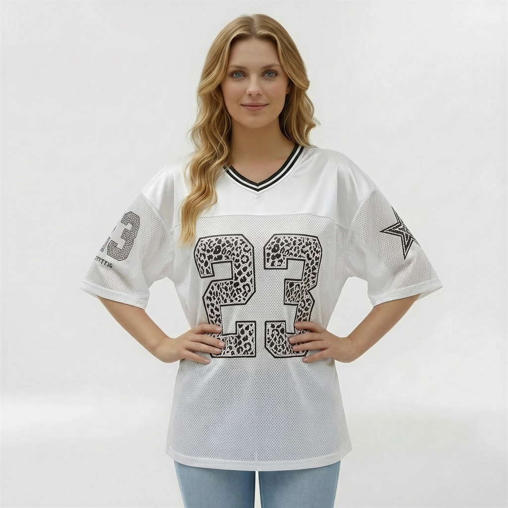 Maglia Donna Oversize Sportiva Stile Jersey Numero Stampato T-Shirt Casual Maniche Corte