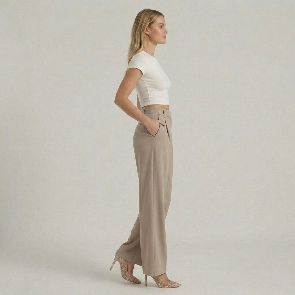 Pantaloni Eleganti da Donna a Gamba Larga – Pantaloni Vita Alta Casual Chic