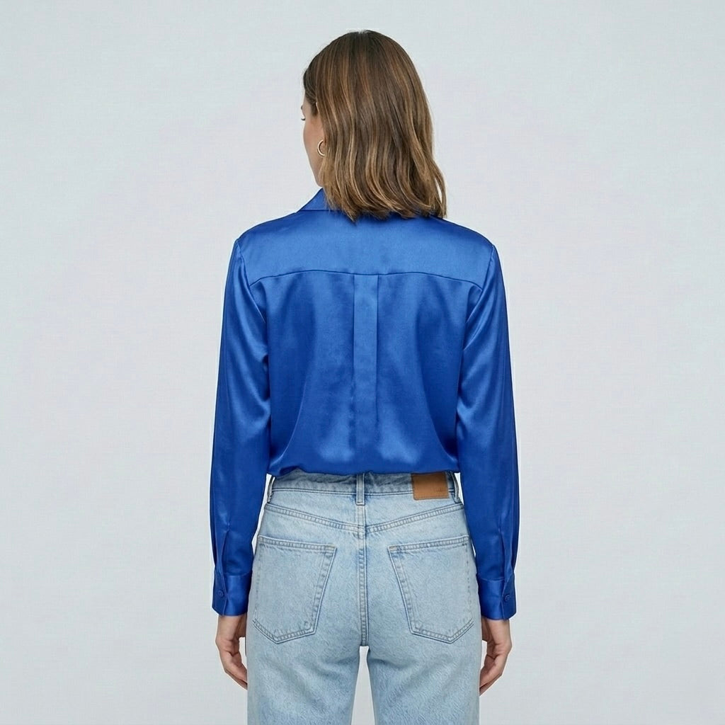 Blusa elegante da donna a maniche lunghe stile satinato moderno