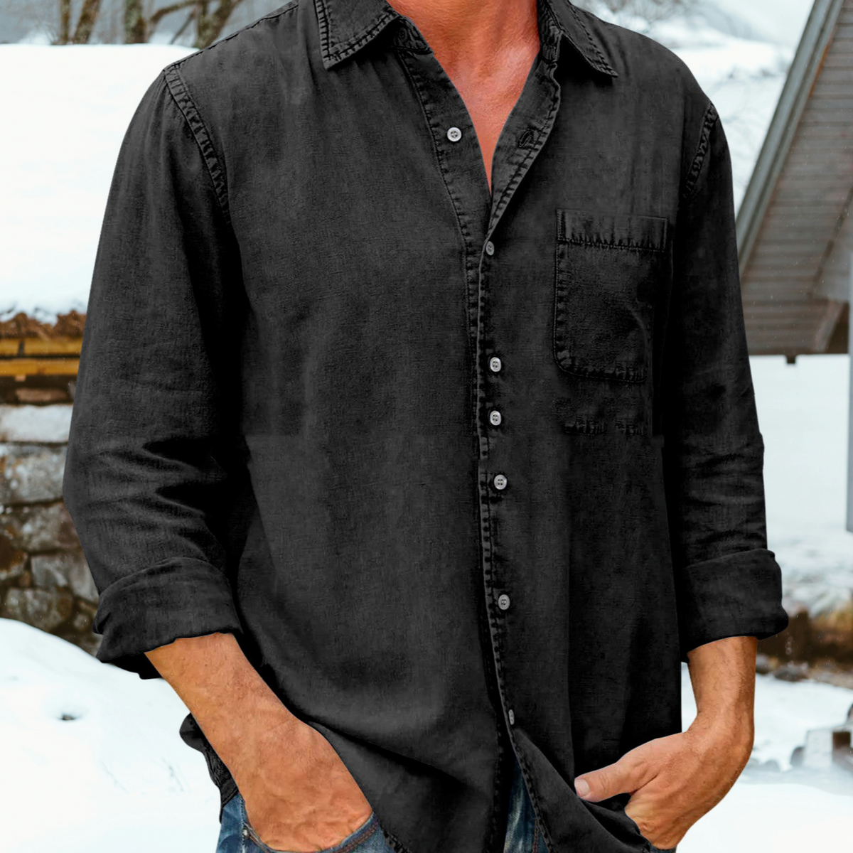 Bronislaw - Camicia Casual Lisa a Maniche Lunghe da Uomo