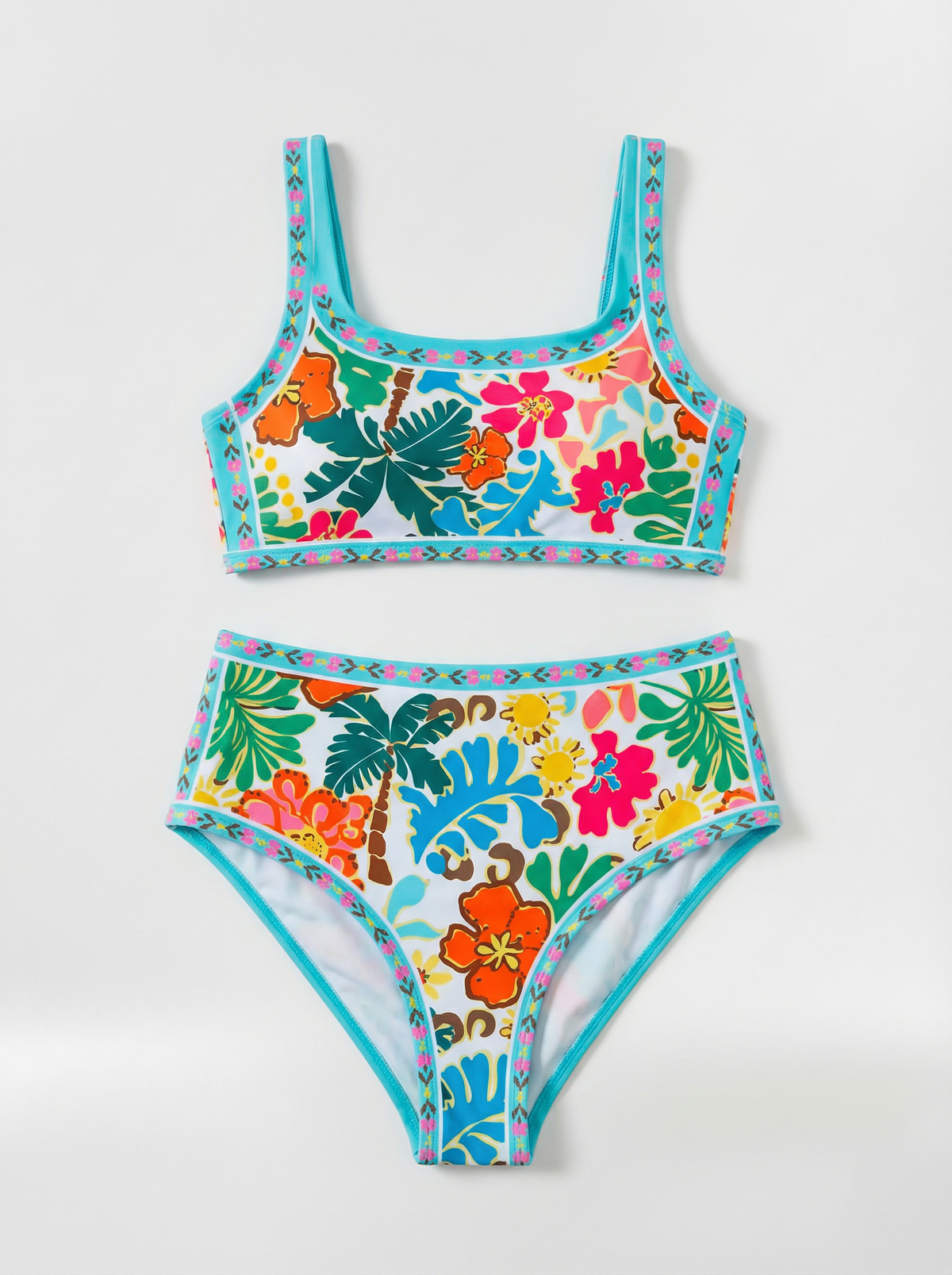 Bikini donna a vita alta con fiori colorati