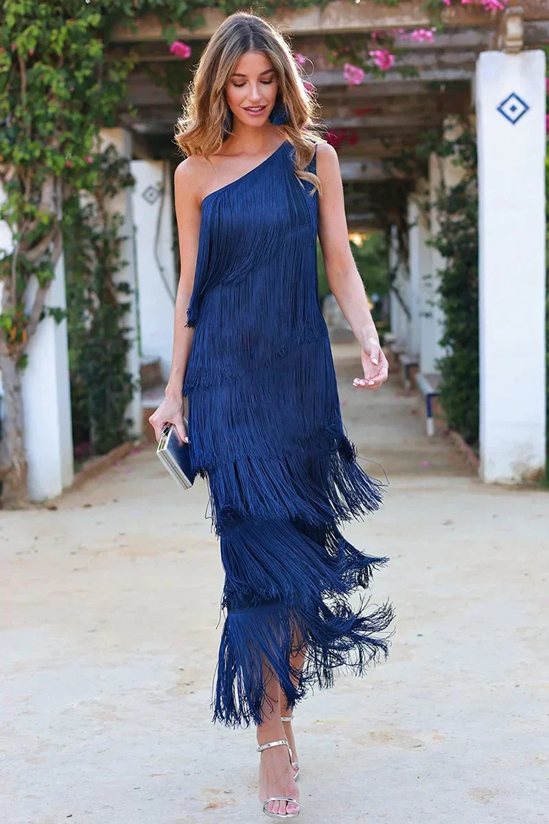 Abito a strati con nappe da donna