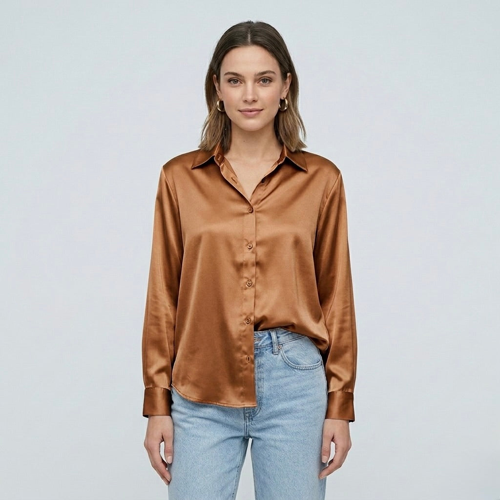 Blusa elegante da donna a maniche lunghe stile satinato moderno