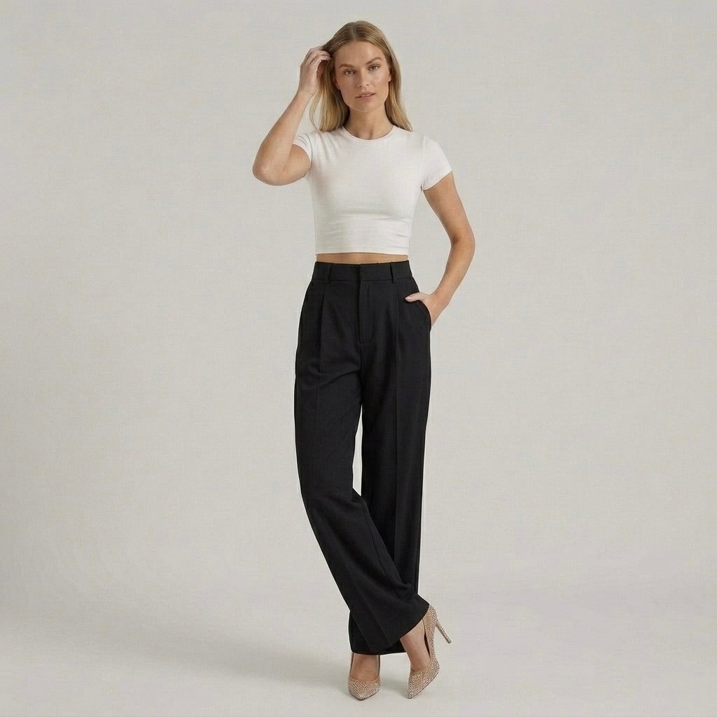 Pantaloni Eleganti da Donna a Gamba Larga – Pantaloni Vita Alta Casual Chic