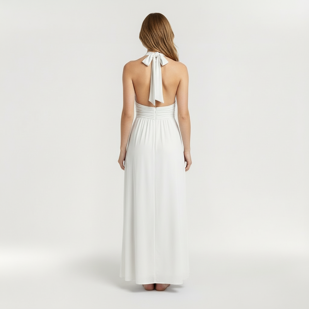Abito maxi da donna con scollo halter e spacco laterale elegante