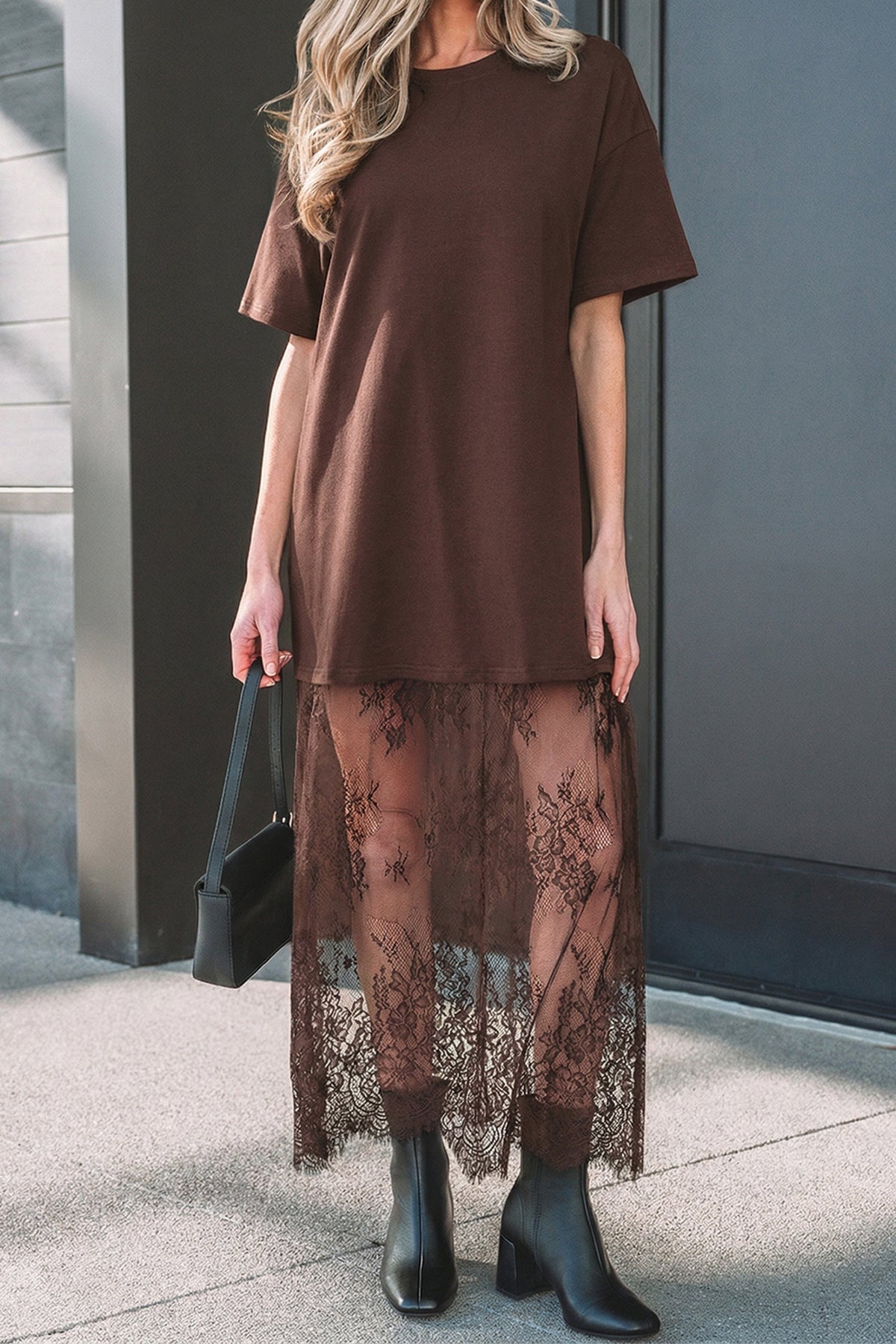 Abito Maxi Largo a Maniche Corte con Patchwork Floreale