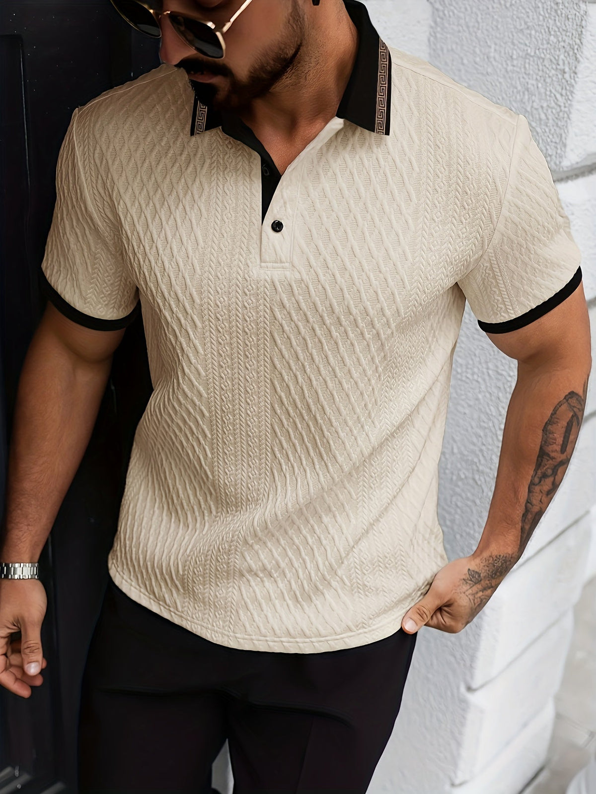 Polo da Uomo Testurizzata a Maniche Corte Slim Fit Traspirante