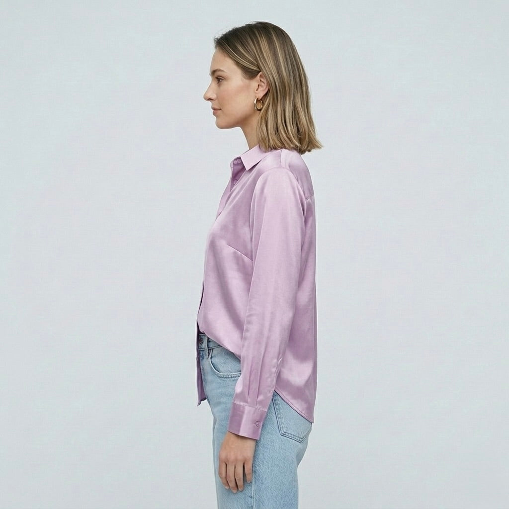 Blusa elegante da donna a maniche lunghe stile satinato moderno