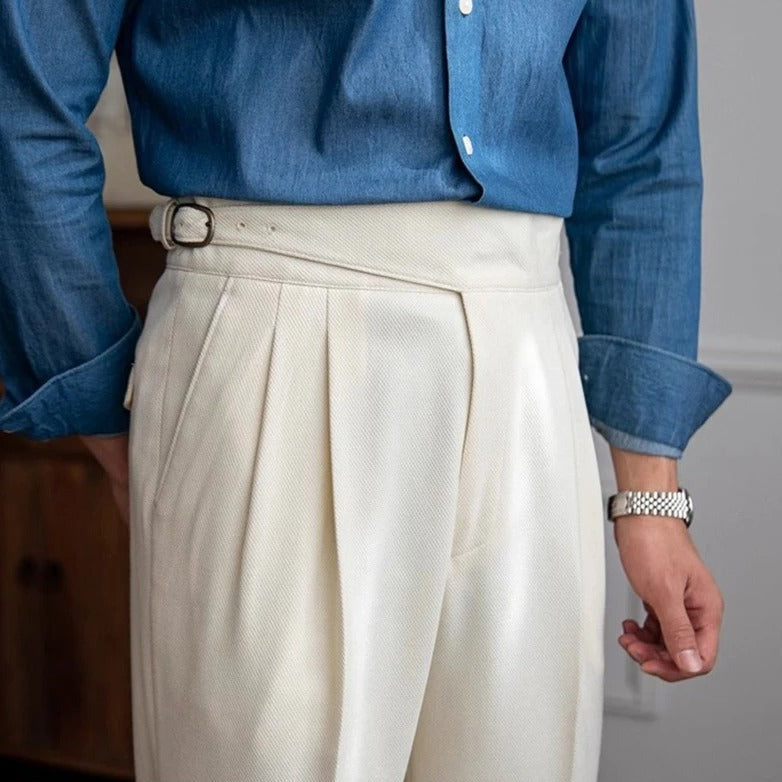 Elegante Pantalone Uomo Classico Piega Regolatori Laterali