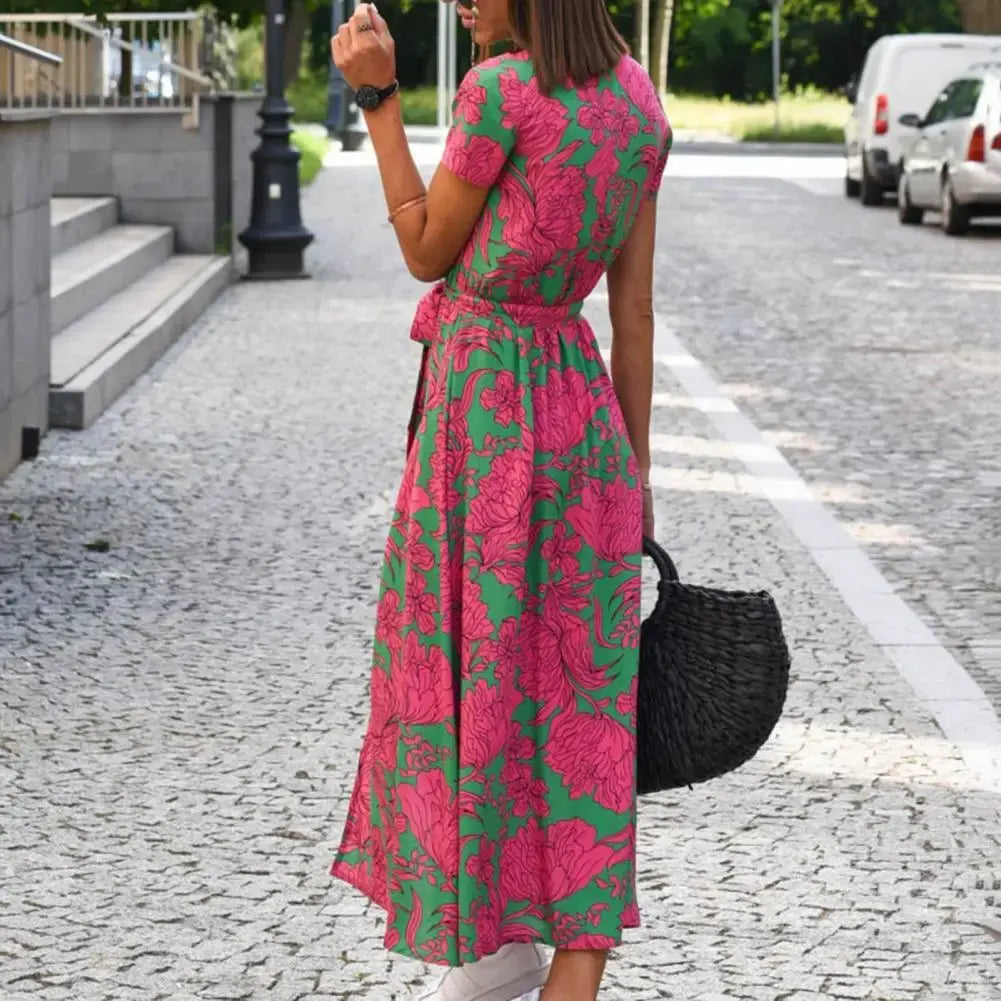 Vestito a portafoglio con stampa floreale da donna