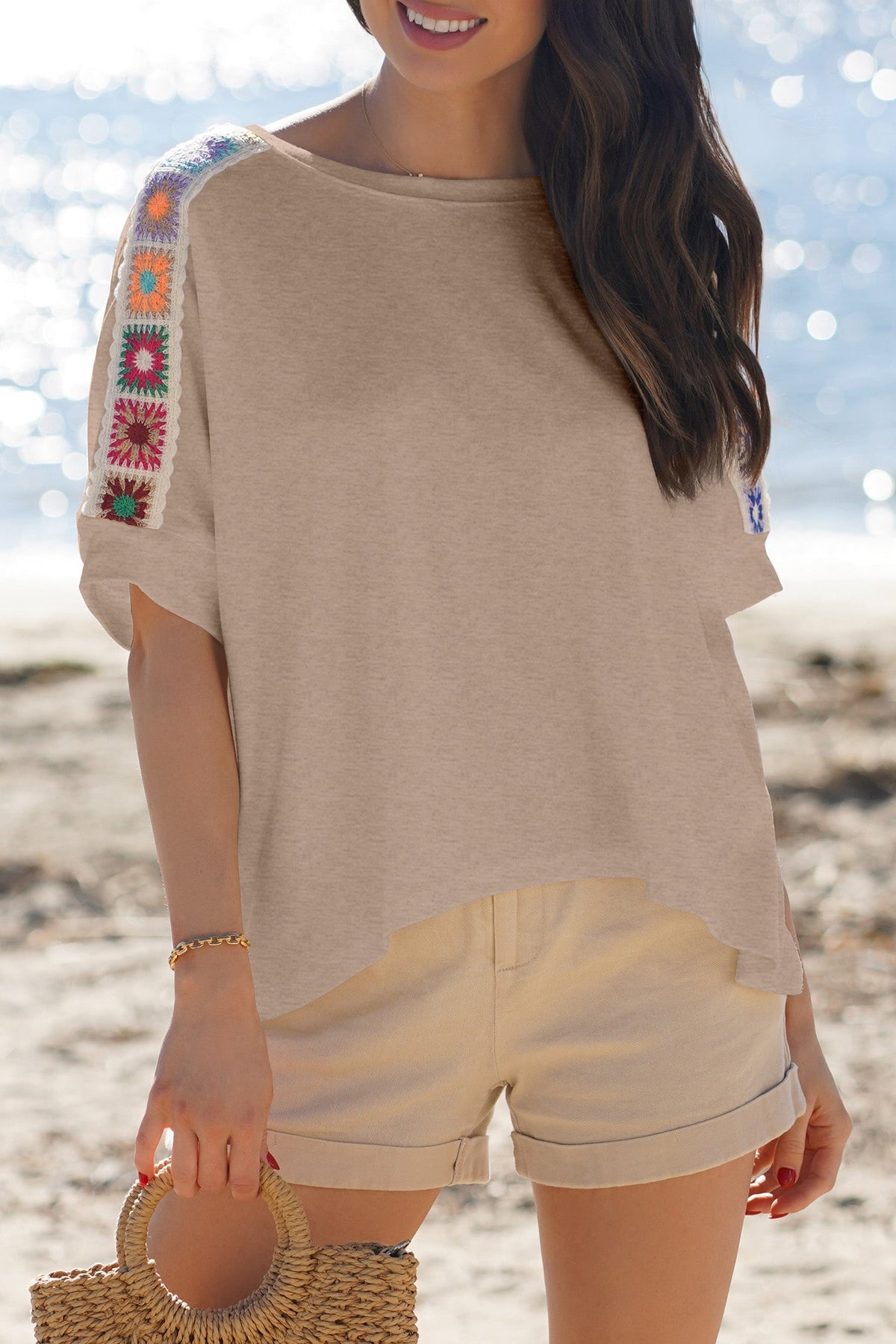 T-shirt ampia con dettaglio all'uncinetto Granny Square